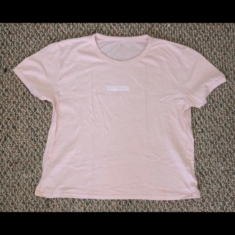 Baby Pink “CUTE AF” Short Sleeve Top
